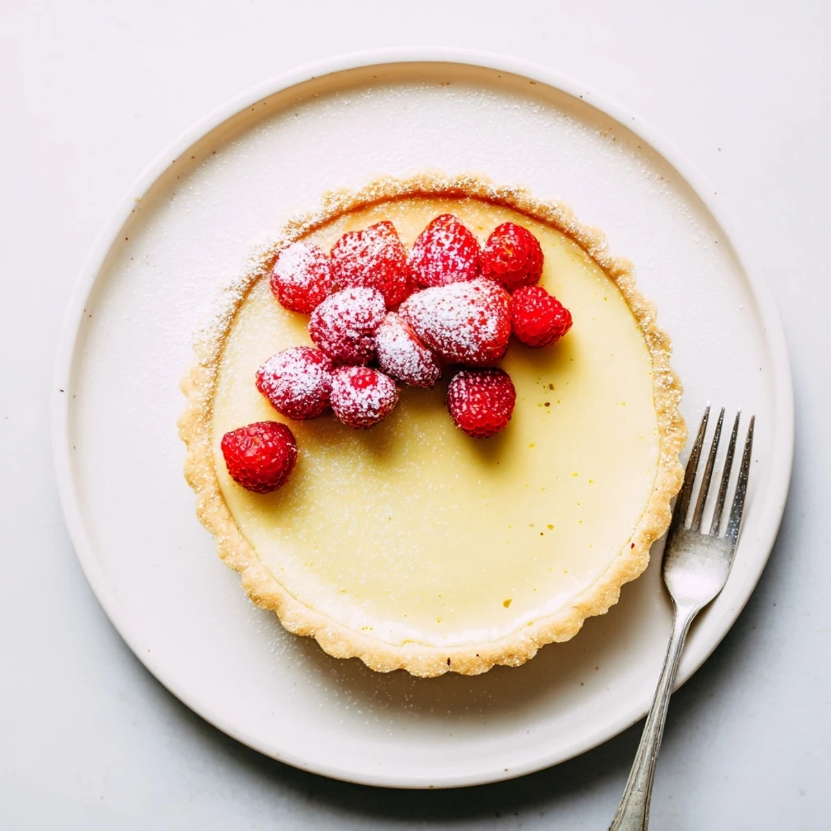 Slice of vanilla bean pastry cream tart showing velvety cream filling and flaky pastry shell