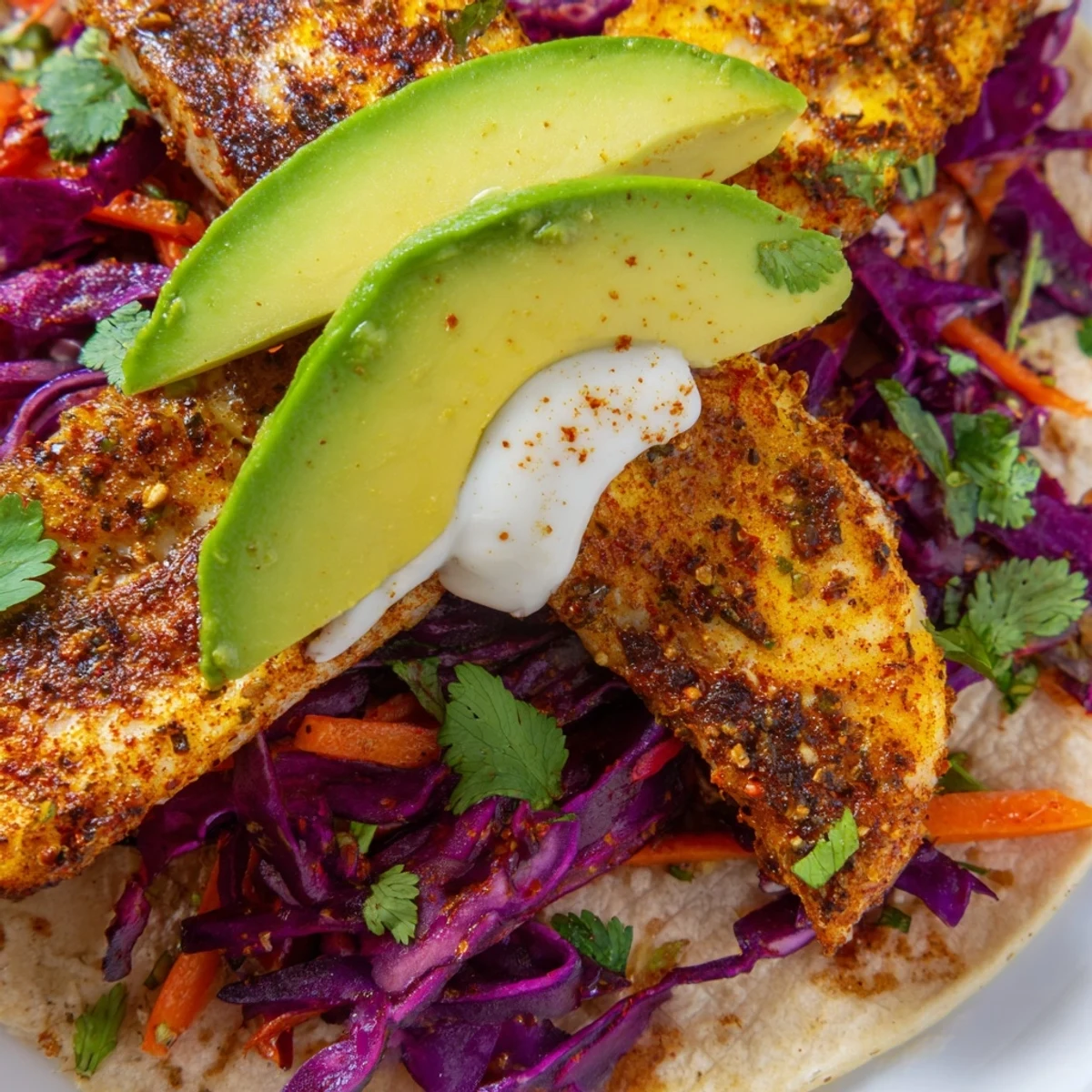 Easy Aussie barramundi fish tacos with crisp red cabbage slaw and smooth Greek yogurt