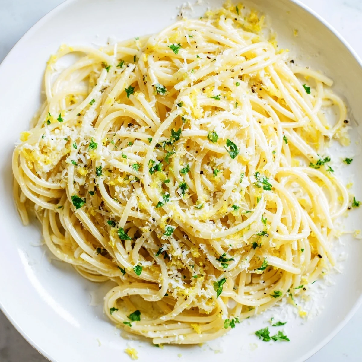 Steaming garlic butter pasta tossed in a rich buttery sauce with lemon zest and red pepper flakes