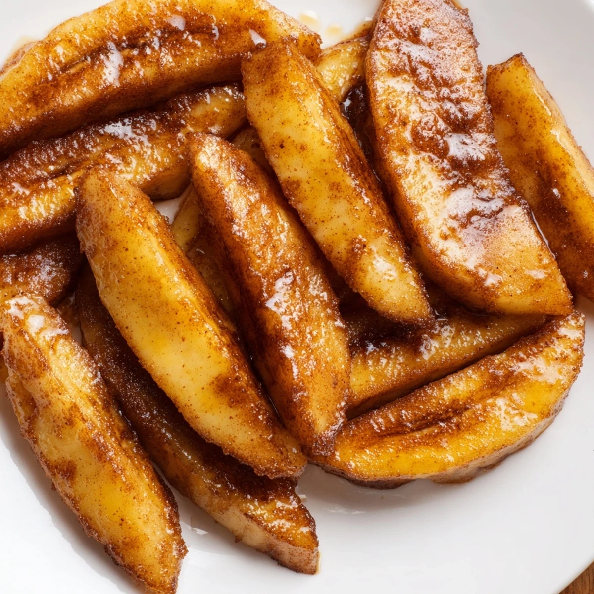 Golden pan fried cinnamon bananas sizzling in butter with caramelized brown sugar edges