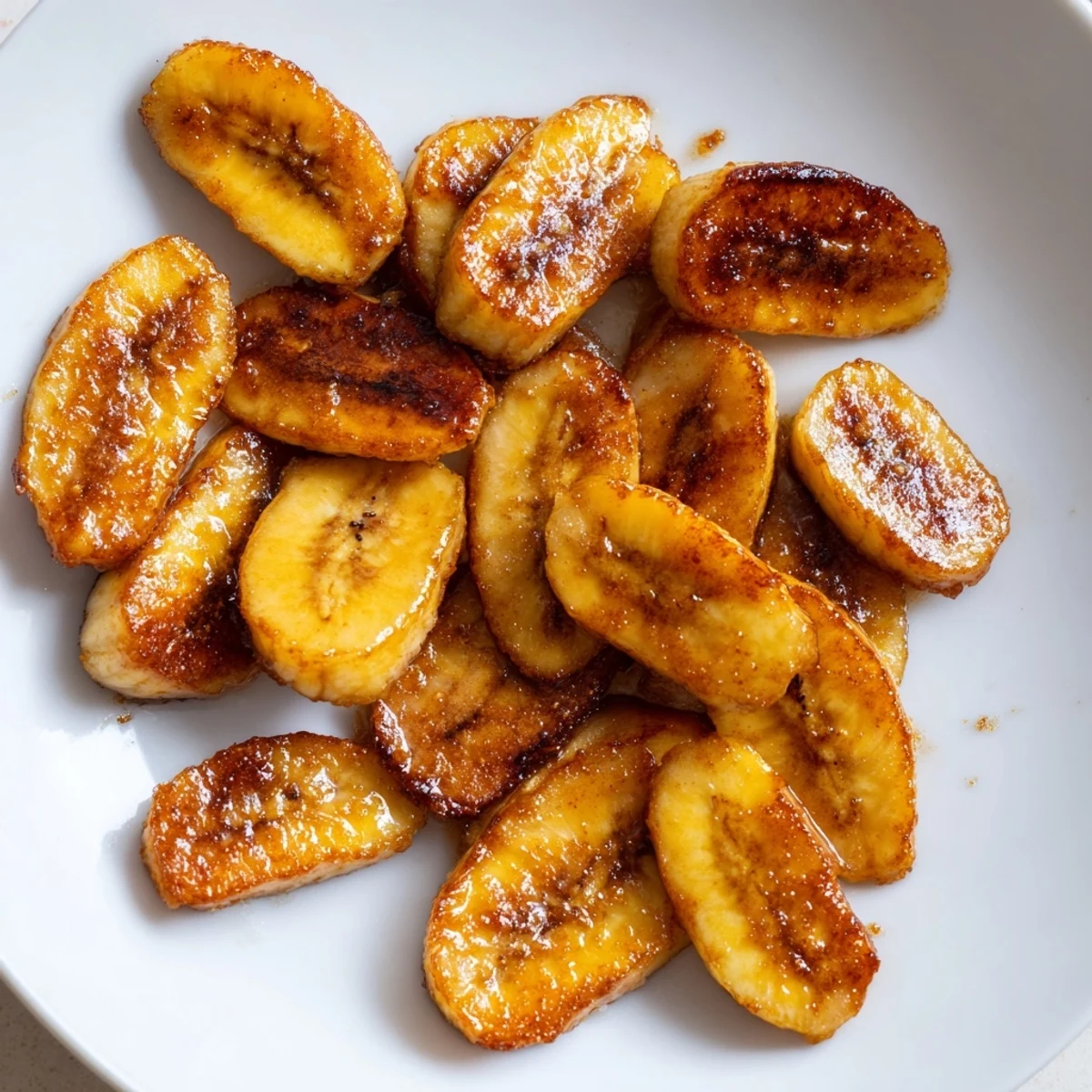Crispy sweet pan fried cinnamon bananas sprinkled with cinnamon and served warm for breakfast