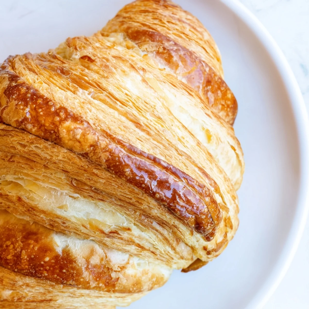 Sliced homemade croissant bread revealing tender flaky layers perfect for breakfast toast with butter or jam