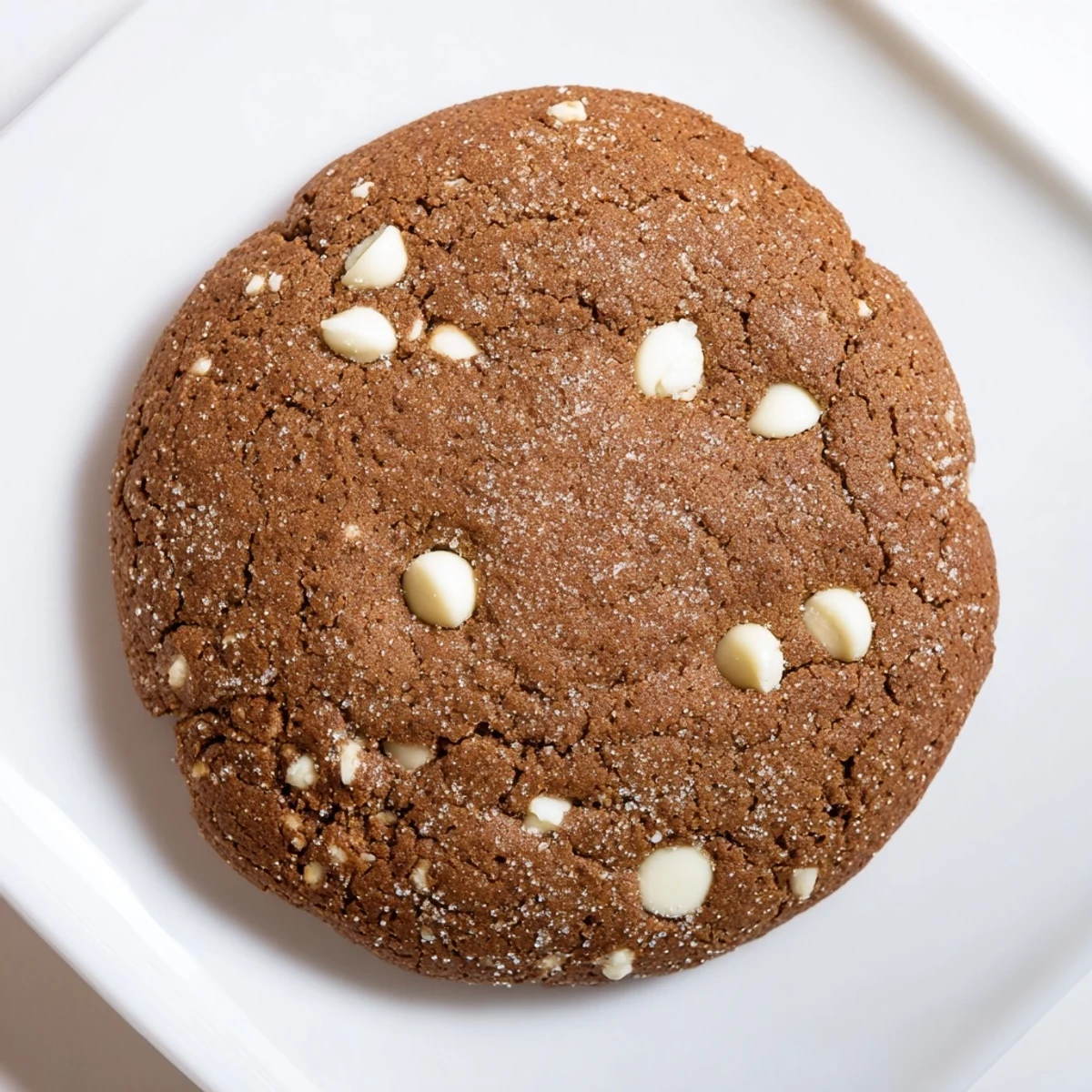 Soft bakery-style gingerbread white chocolate cookies with melted white chocolate chips on a wire cooling rack