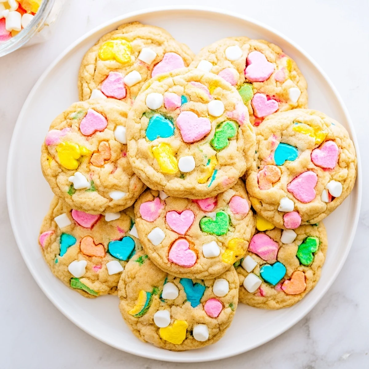 Chewy Lucky Charms cookies bursting with colorful cereal marshmallows, fresh from the oven