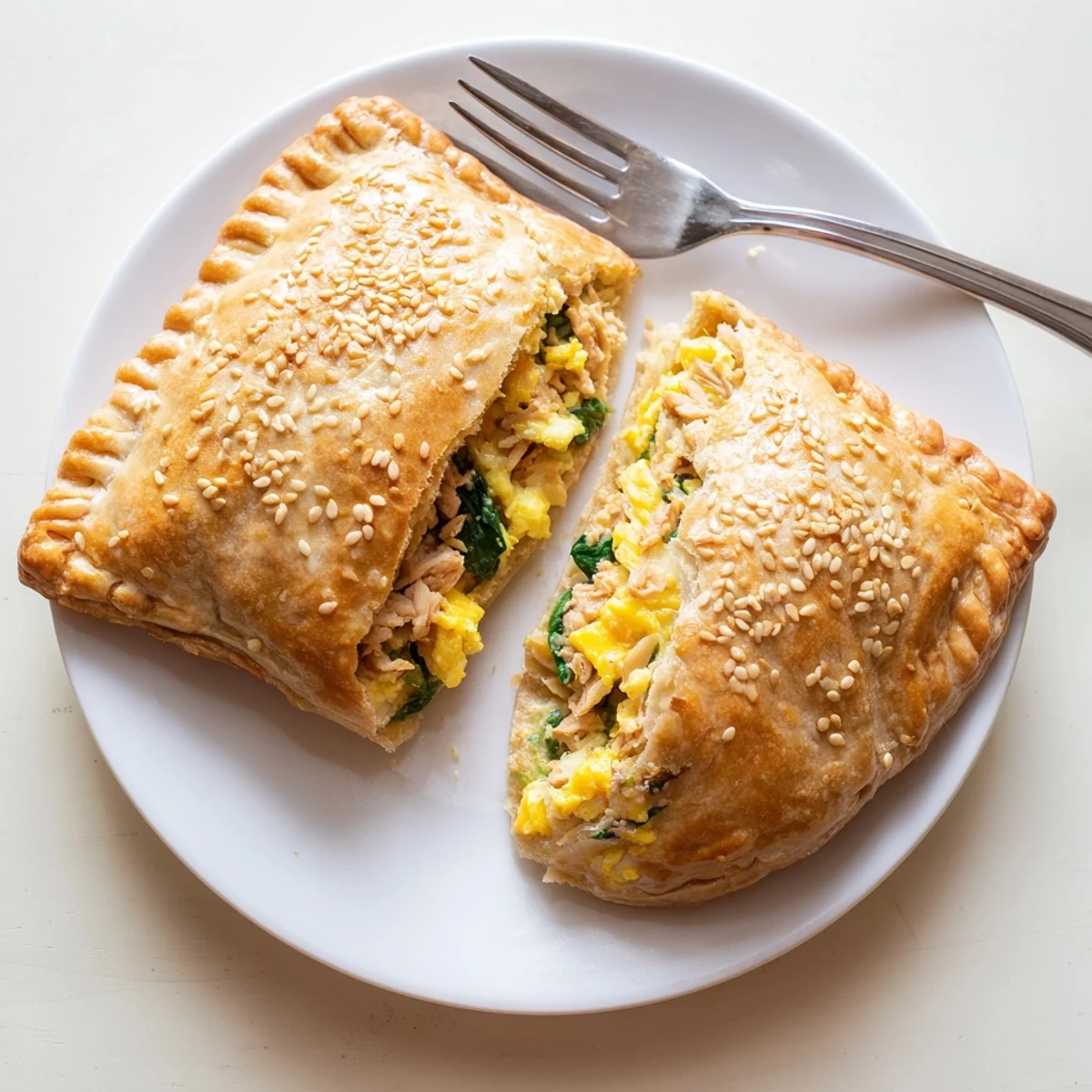 Flaky whole wheat high protein breakfast hot pockets filled with scrambled eggs and melted cheese