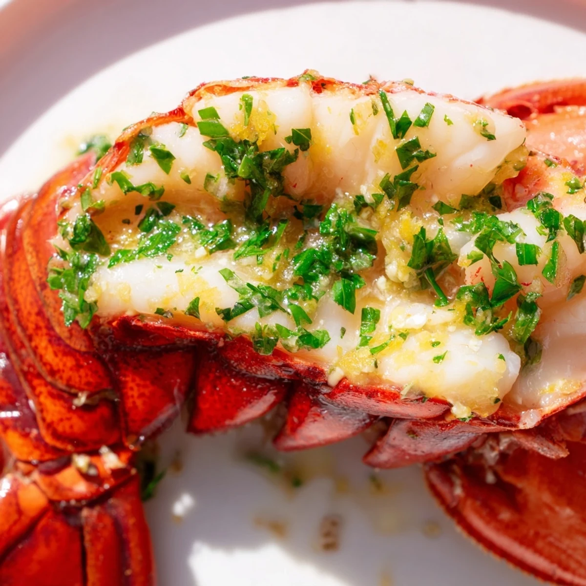 Whole lobster tails topped with savory garlic butter and paprika served with fresh lemon wedges