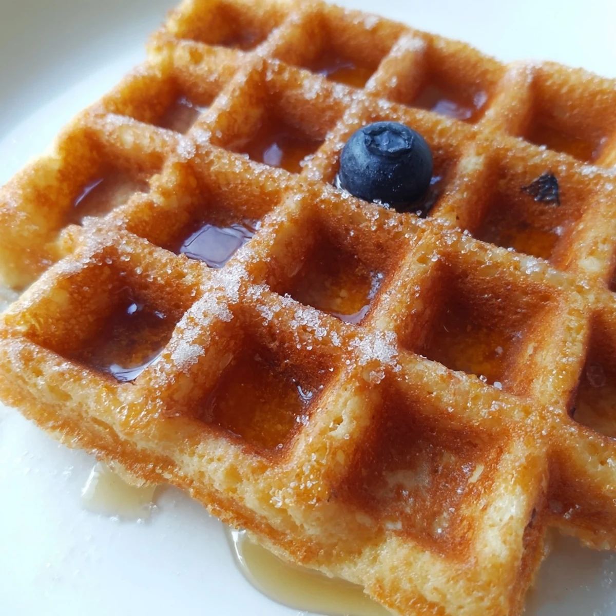 Fluffy Greek yogurt waffles topped with fresh berries and a pat of butter