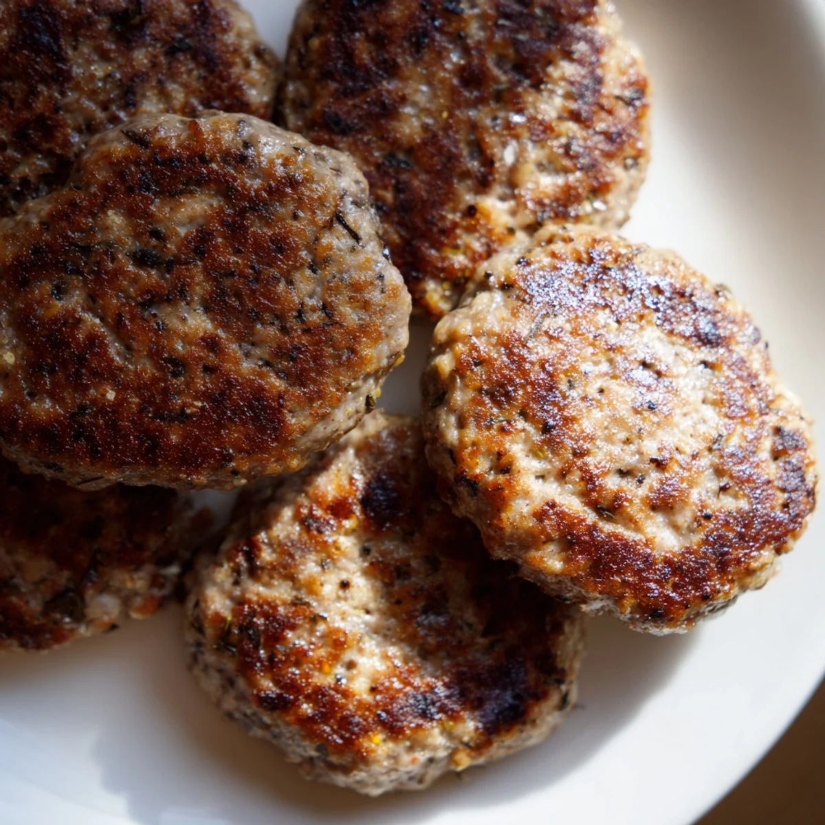 Seasoned ground turkey sausage shaped into juicy breakfast patties ready for morning meals