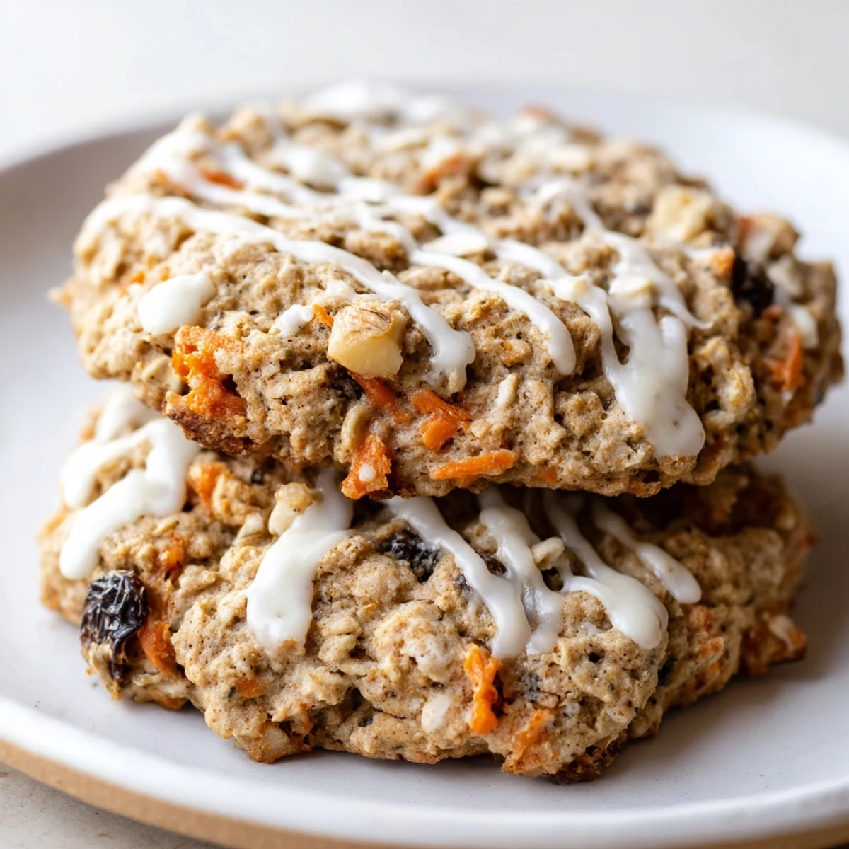 Chewy Brown Butter Carrot Cake Cookies with golden edges on a rustic wooden serving board