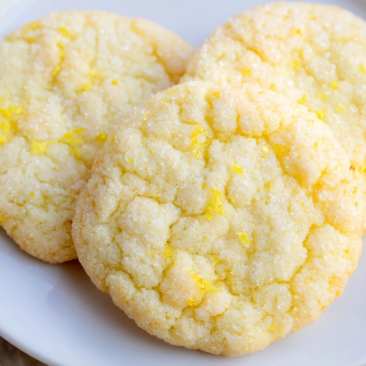 Golden lemon sugar cookies with crackly sugar coating cooling on a wire rack
