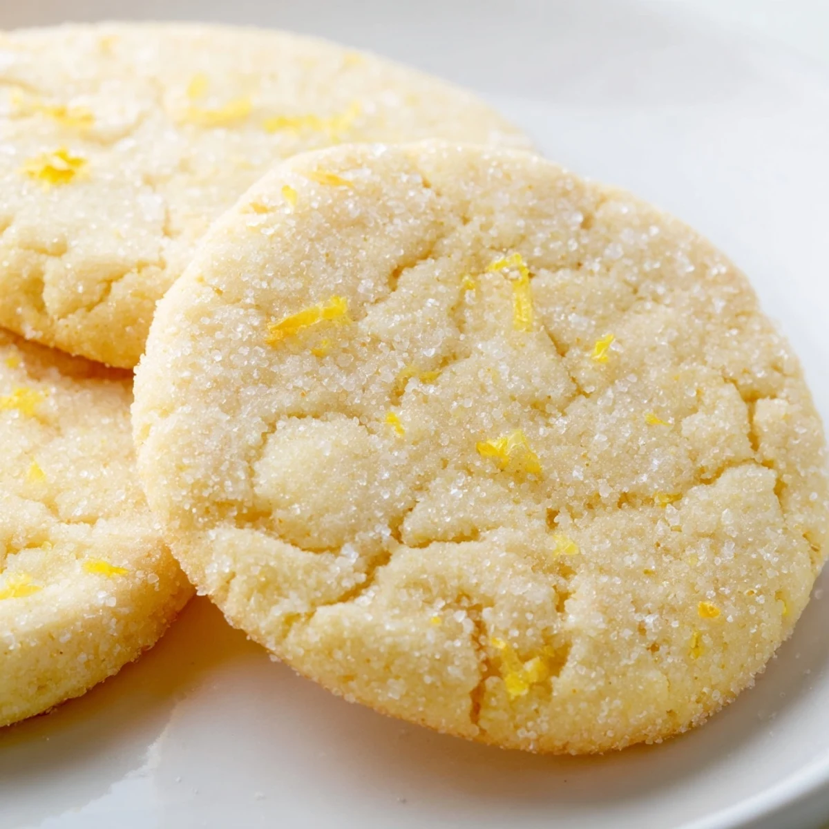 Chewy lemon sugar cookies fresh from the oven with lightly golden edges