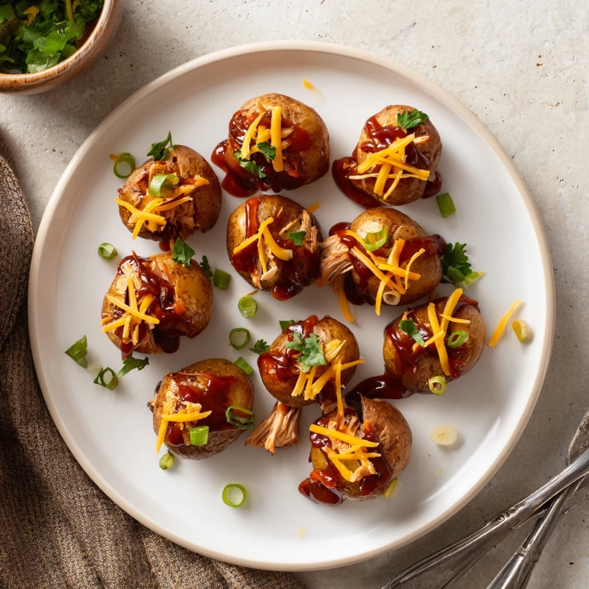 Honey BBQ Chicken Potatoes served hot with spring onions and bubbling cheese