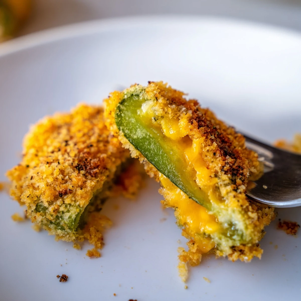 Crispy pickle cheese bites with gooey melted cheddar and crunchy panko coating