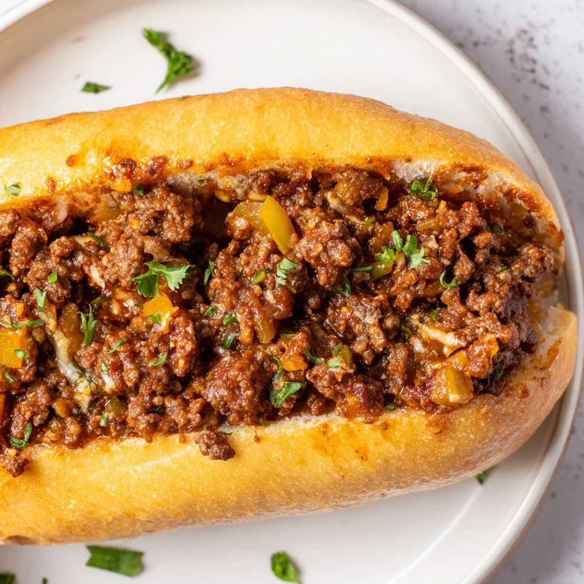 Garlic Bread Sloppy Joes piled high, bubbling cheese, toasted buttery halves