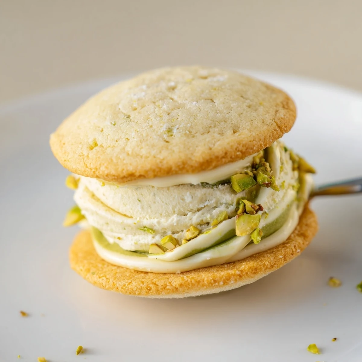 Pistachio Cream Cookies Recipe stacked on wire rack, perfect with Earl Grey