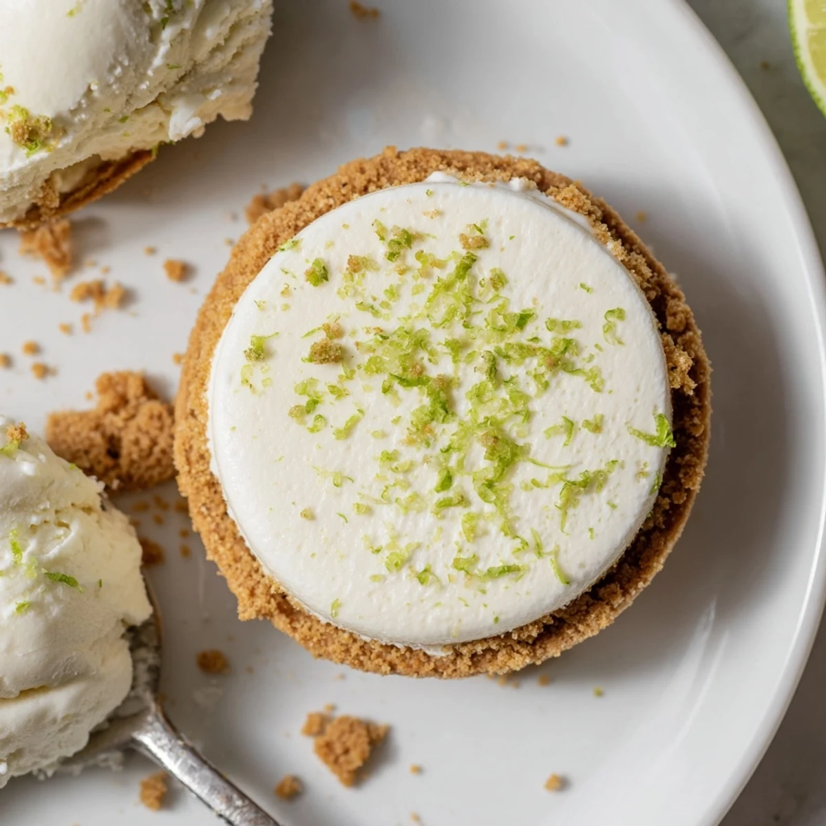 Key Lime Pie Ice Cream Sandwiches stacked on parchment, tangy lime scent, creamy