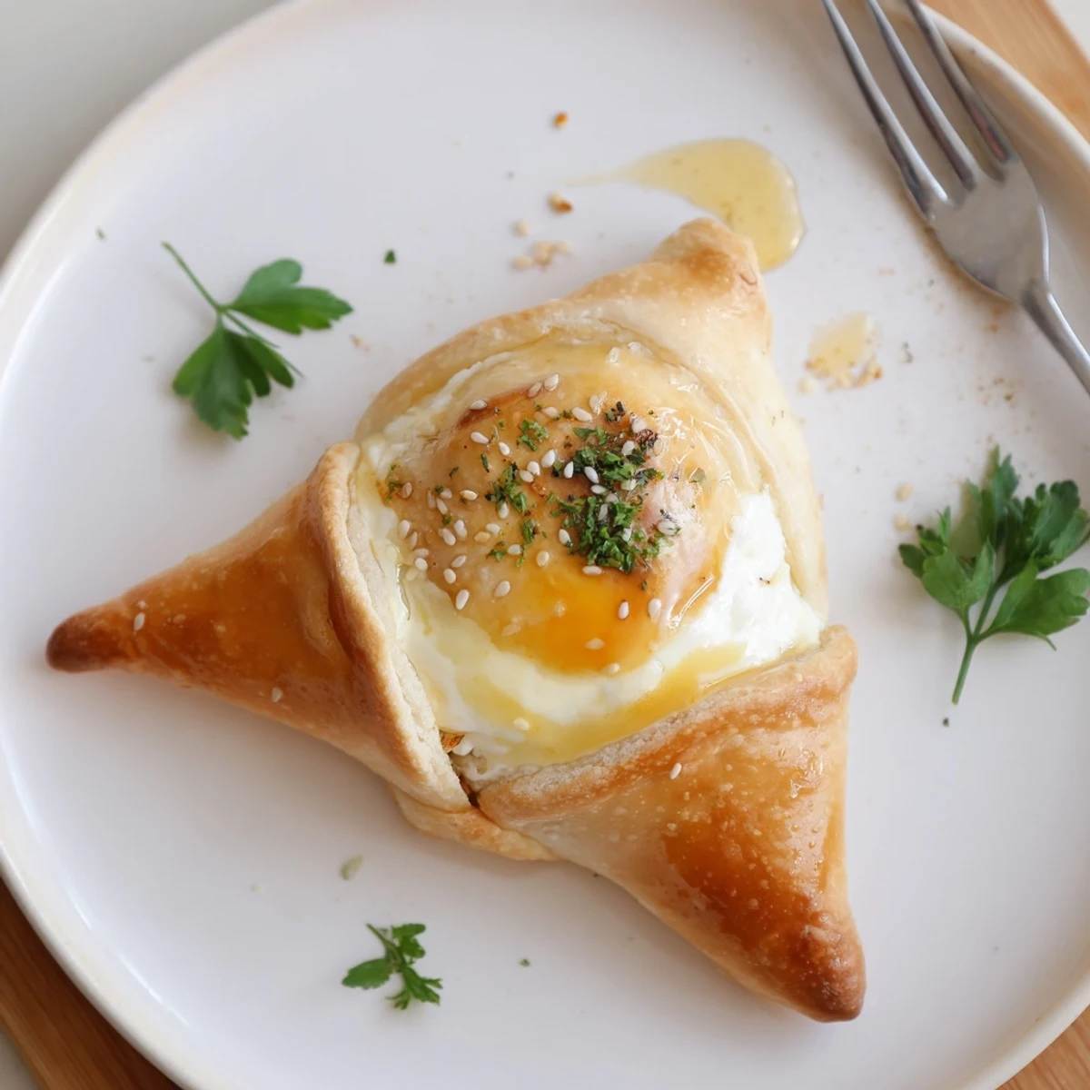 Cheese Fatayer Recipe served hot with fresh parsley and cool yogurt dip