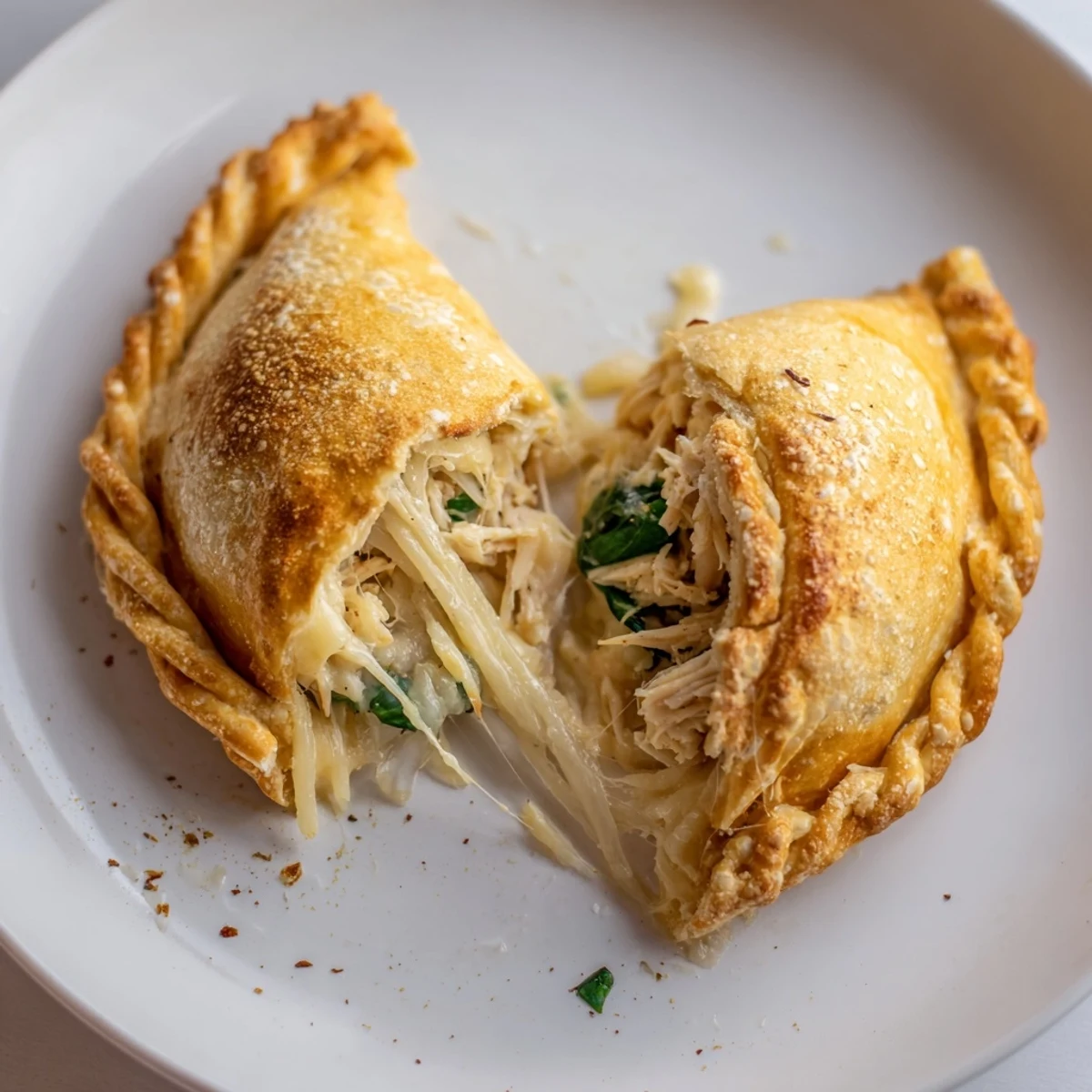 Freshly baked Crispy Cheesy Chicken Alfredo Air Fryer Calzones with marinara dipping sauce