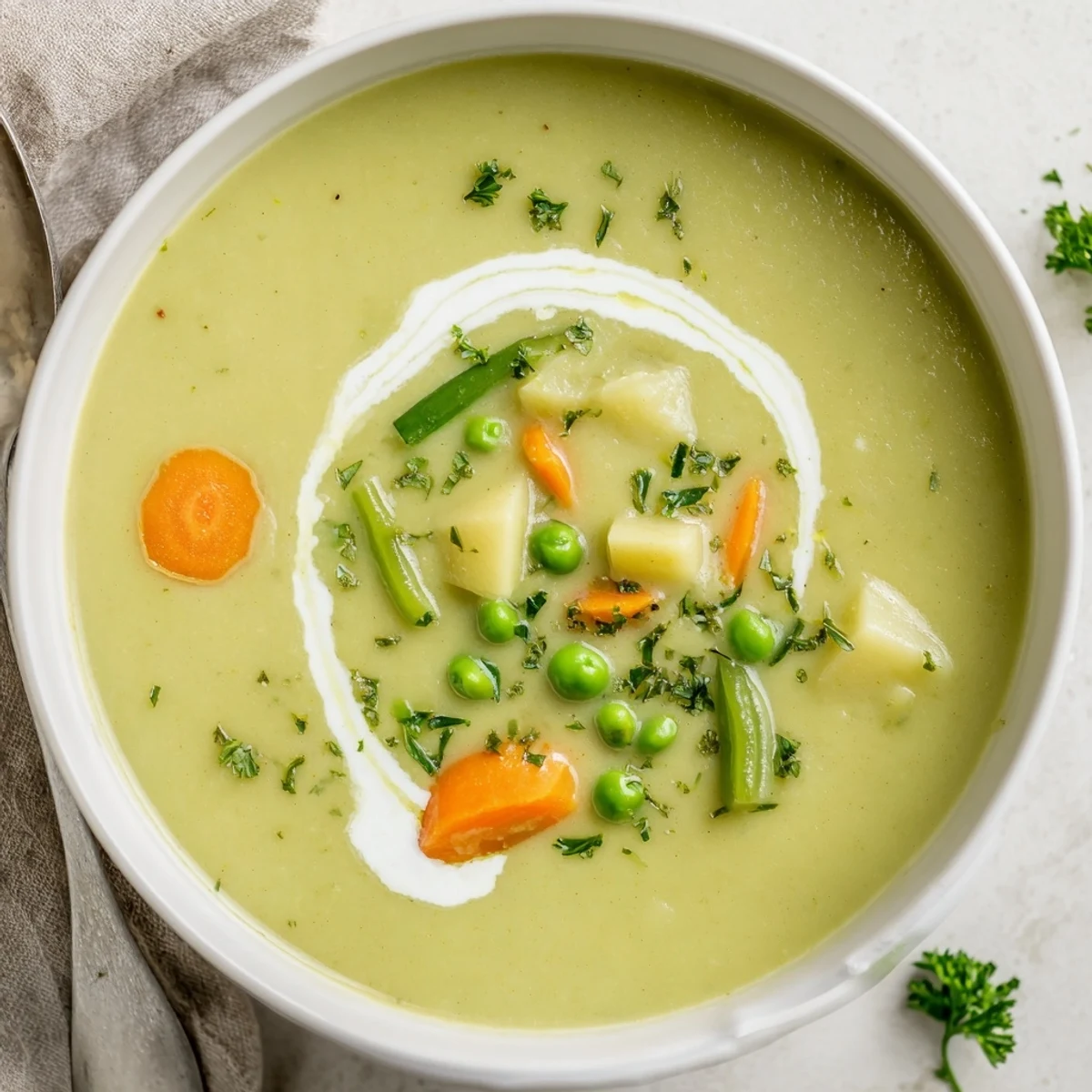 Creamy Vegetable Soup Recipe ladled with crusty bread, savory aroma and color