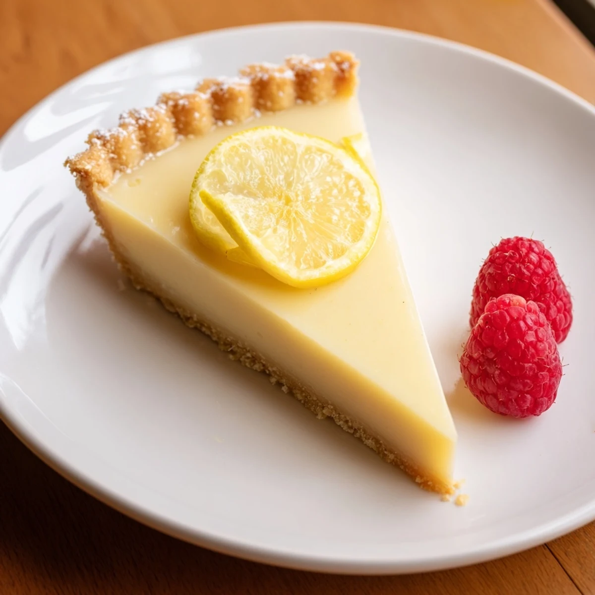 Fork-ready slice of Creamy Lemon Tart Recipe, tangy filling, crisp golden crust