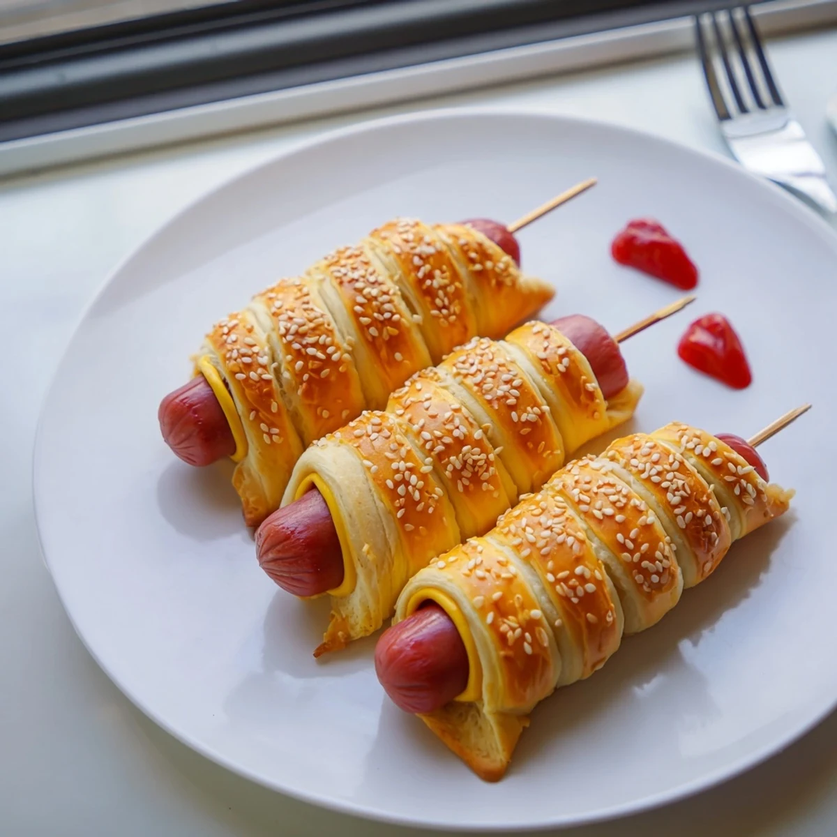 Party-ready Firecracker Hot Dogs Recipe on skewers, sesame-topped, served warm
