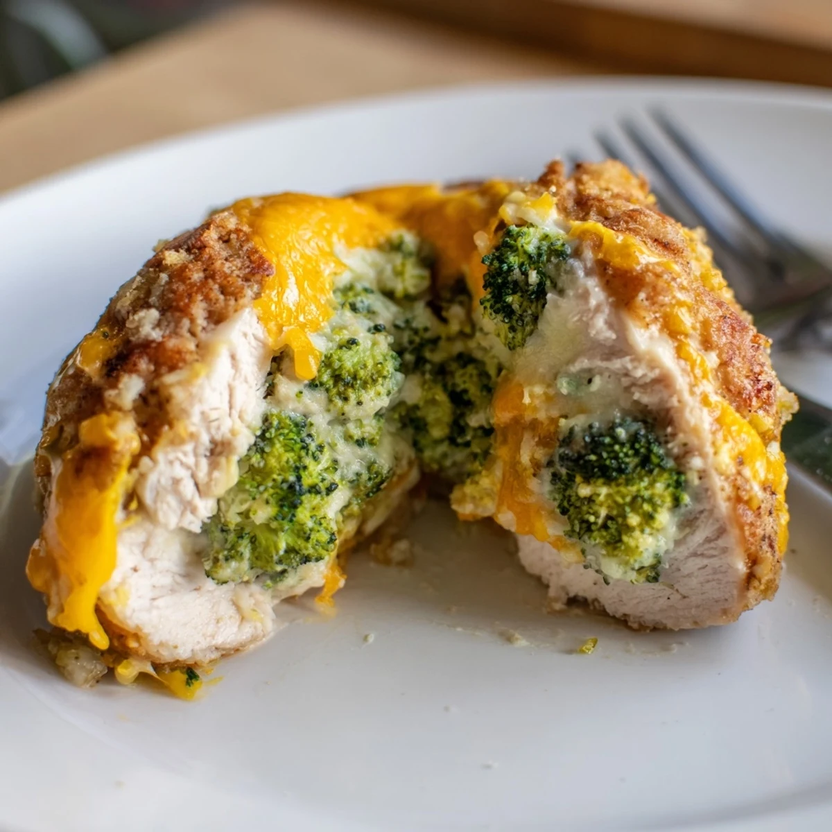 Broccoli Cheese Stuffed Chicken Breast with bubbling cheddar, oven-browned and resting