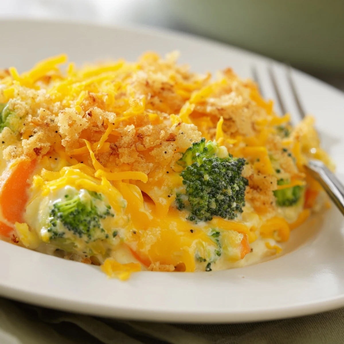 Comforting Cheese Bake Broccoli Carrots served warm, nutty Parmesan and steaming aroma