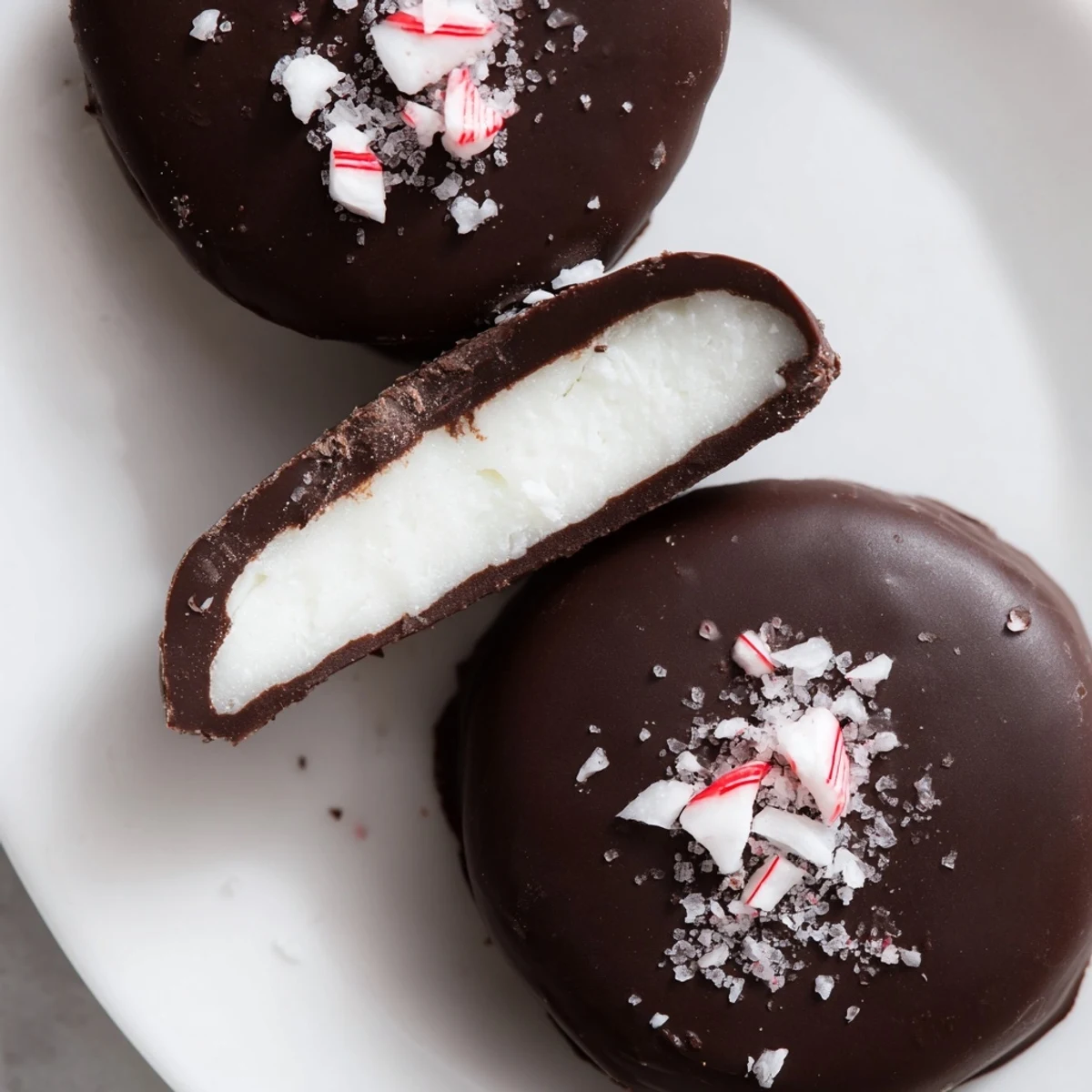 Plate of Peppermint Patties beside a steaming mug of cocoa, inviting