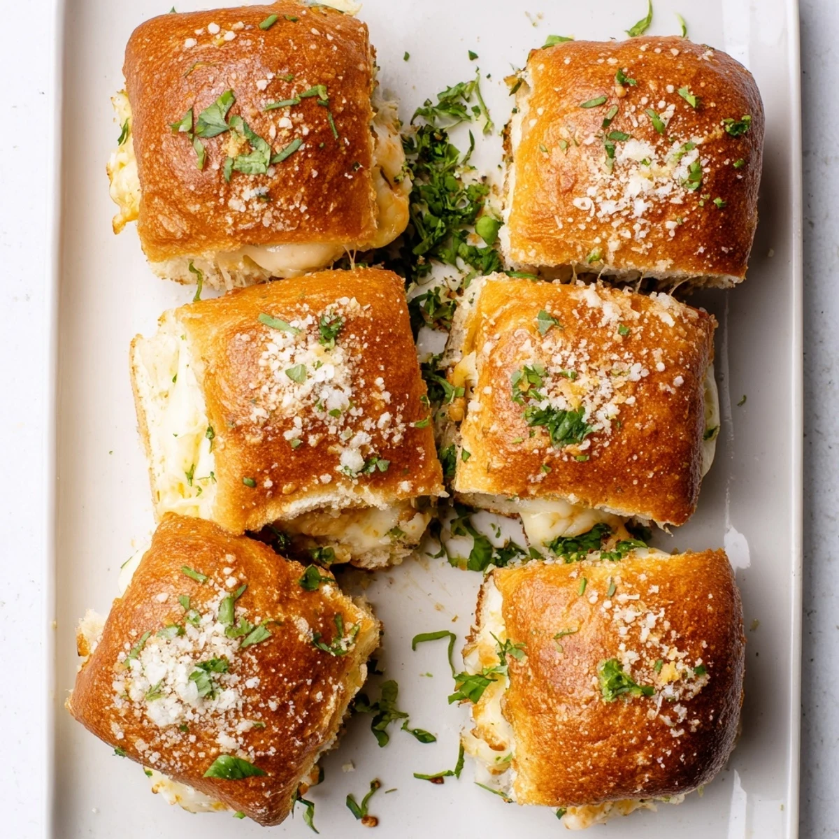 Buttery baked Hawaiian sweet roll sliders stuffed with melted cheese and sprinkled with parsley