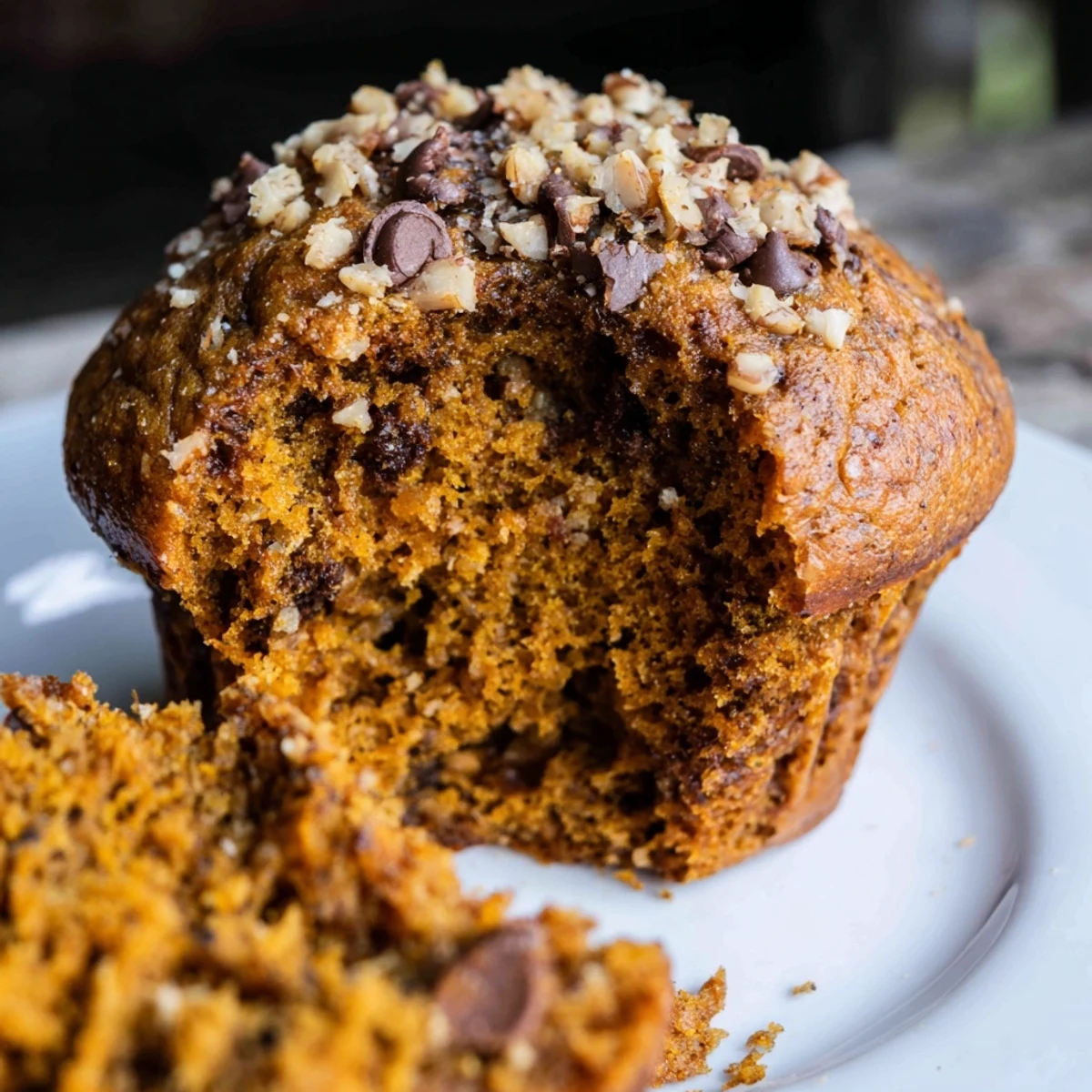 Moist pumpkin banana muffins fresh from the oven with cracked tops and spice aroma