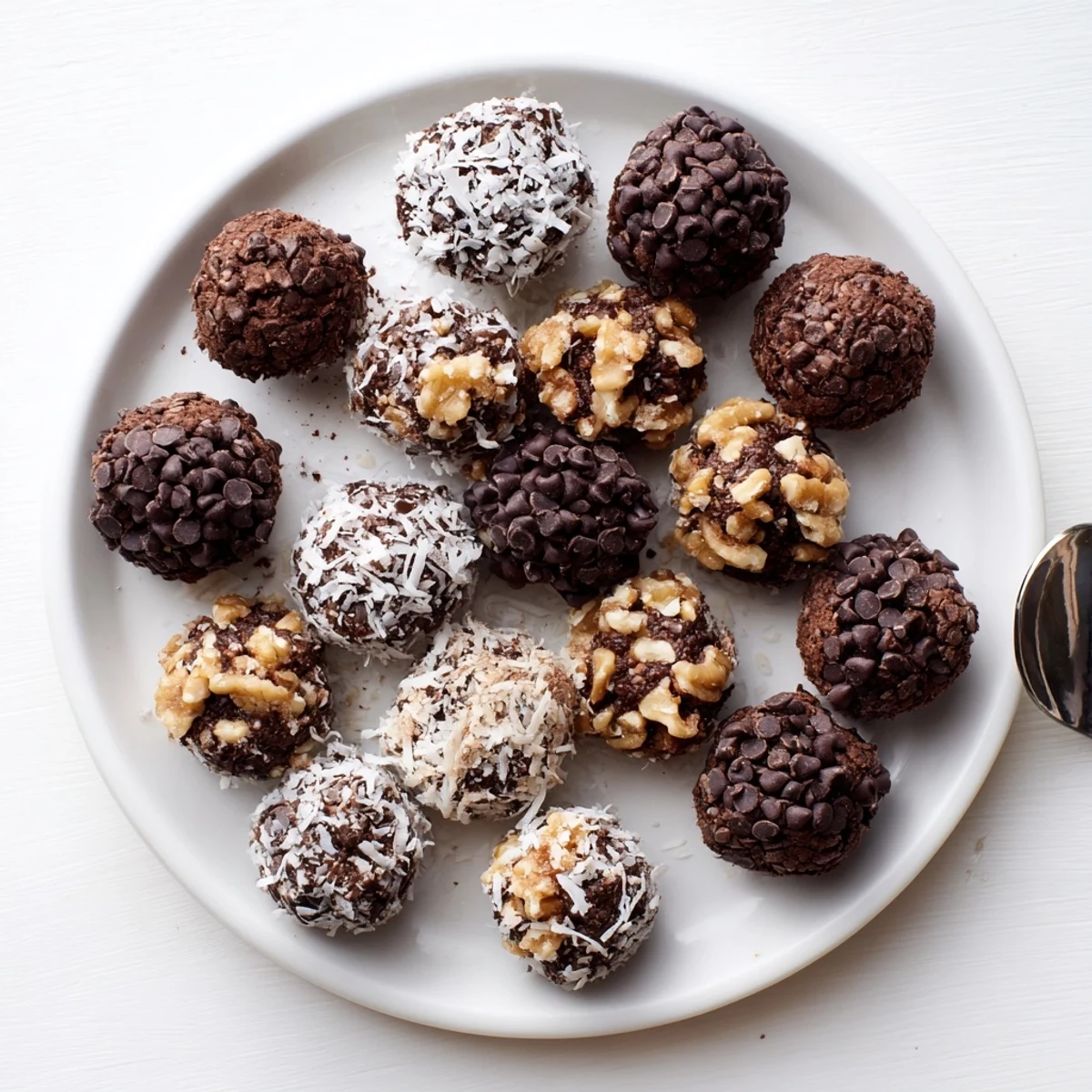 Handmade no bake brownie bites with cocoa powder and oats ready for snacking