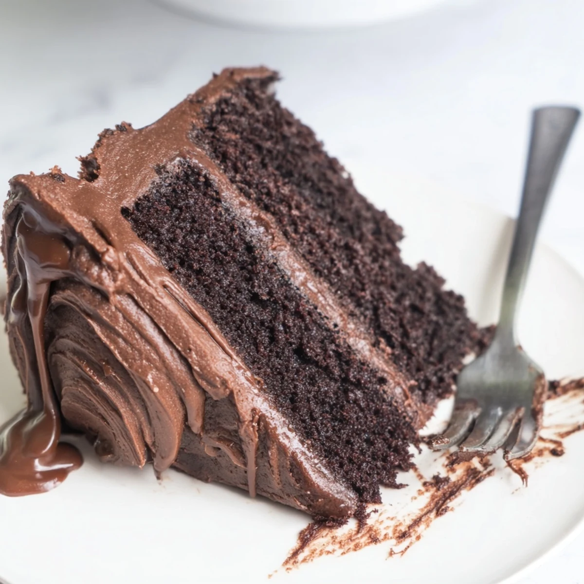 Decadent Matilda chocolate cake with smooth fudge frosting and elegant swooped design