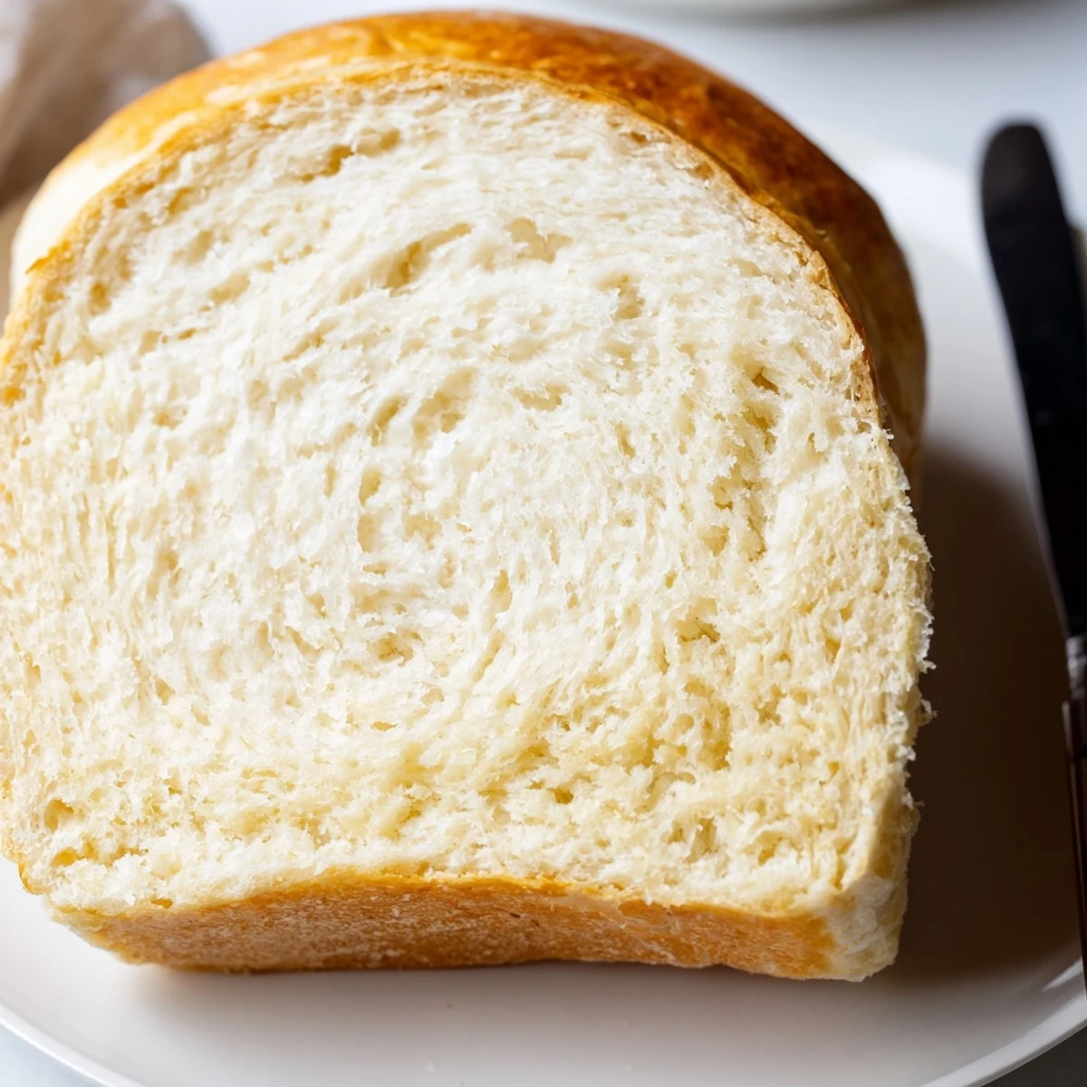 Two freshly baked loaves of Amish white bread cooling on a wire rack with golden brown crusts