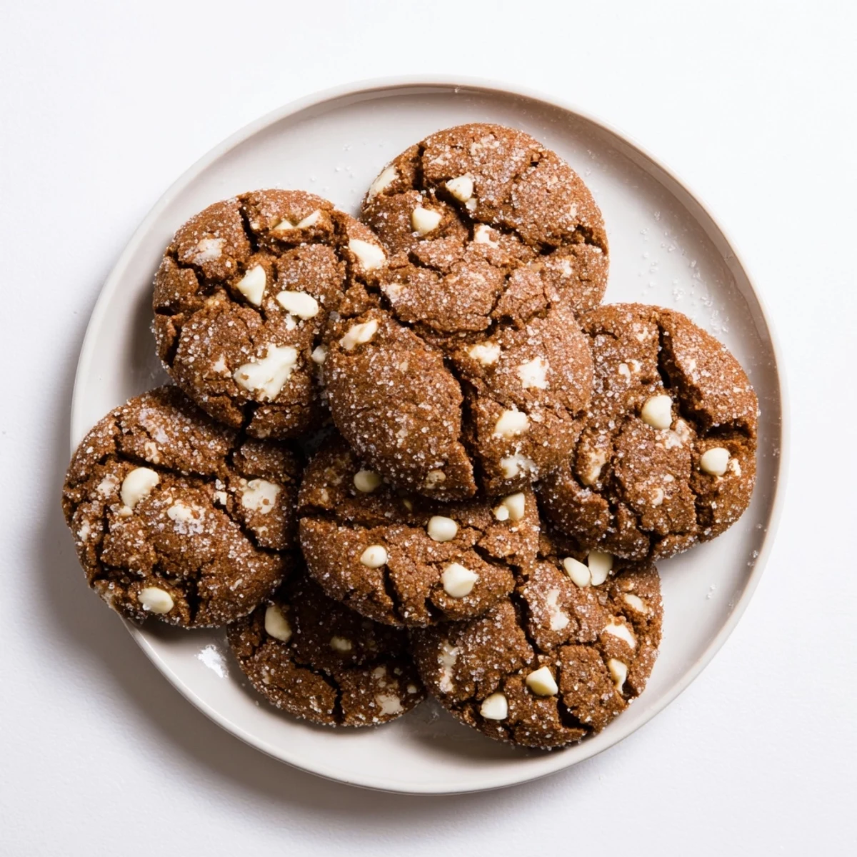 Warmly spiced gingerbread white chocolate cookies fresh from the oven with golden slightly crisp edges