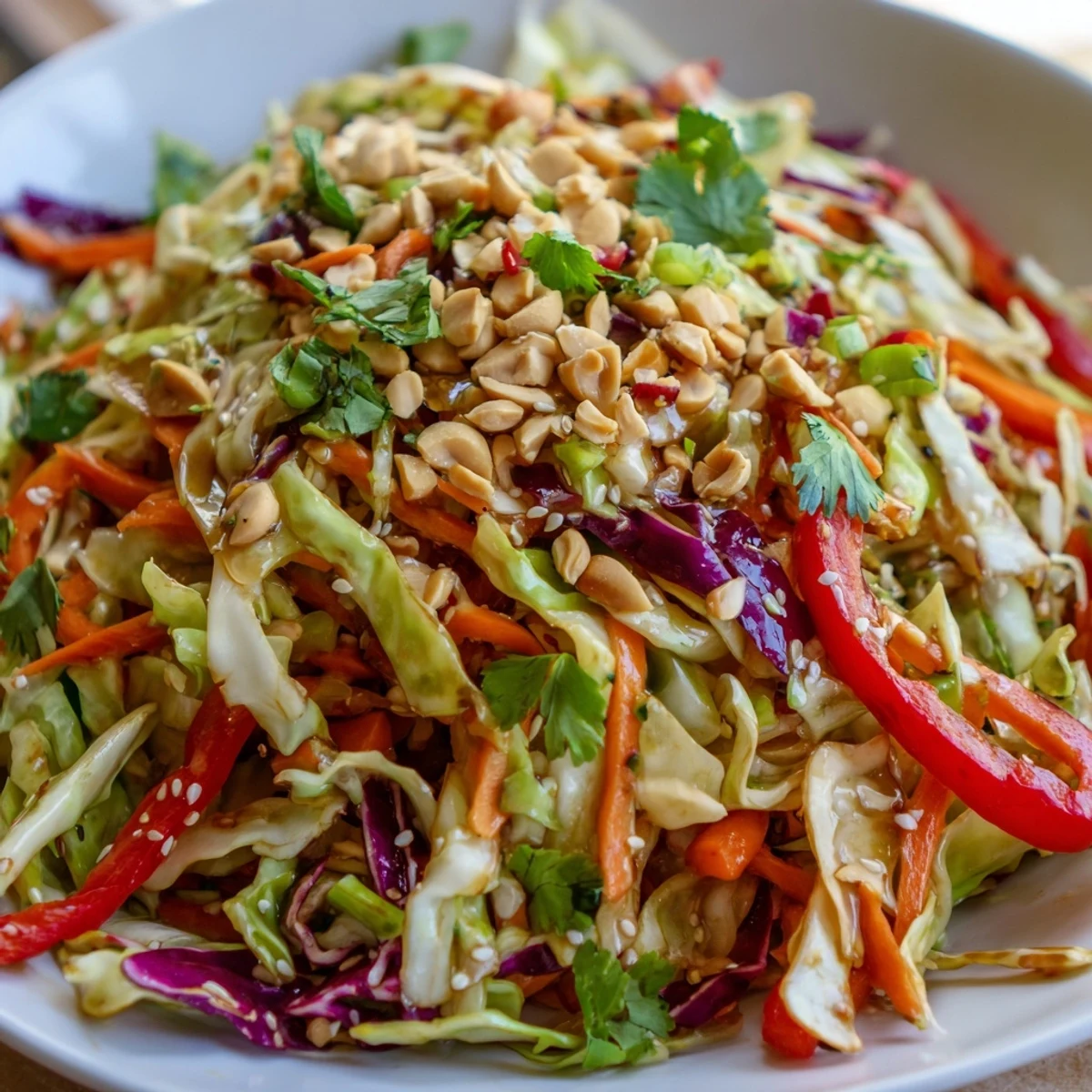 Asian Cabbage Salad with crunchy cabbage, bright peppers, and toasted sesame seeds