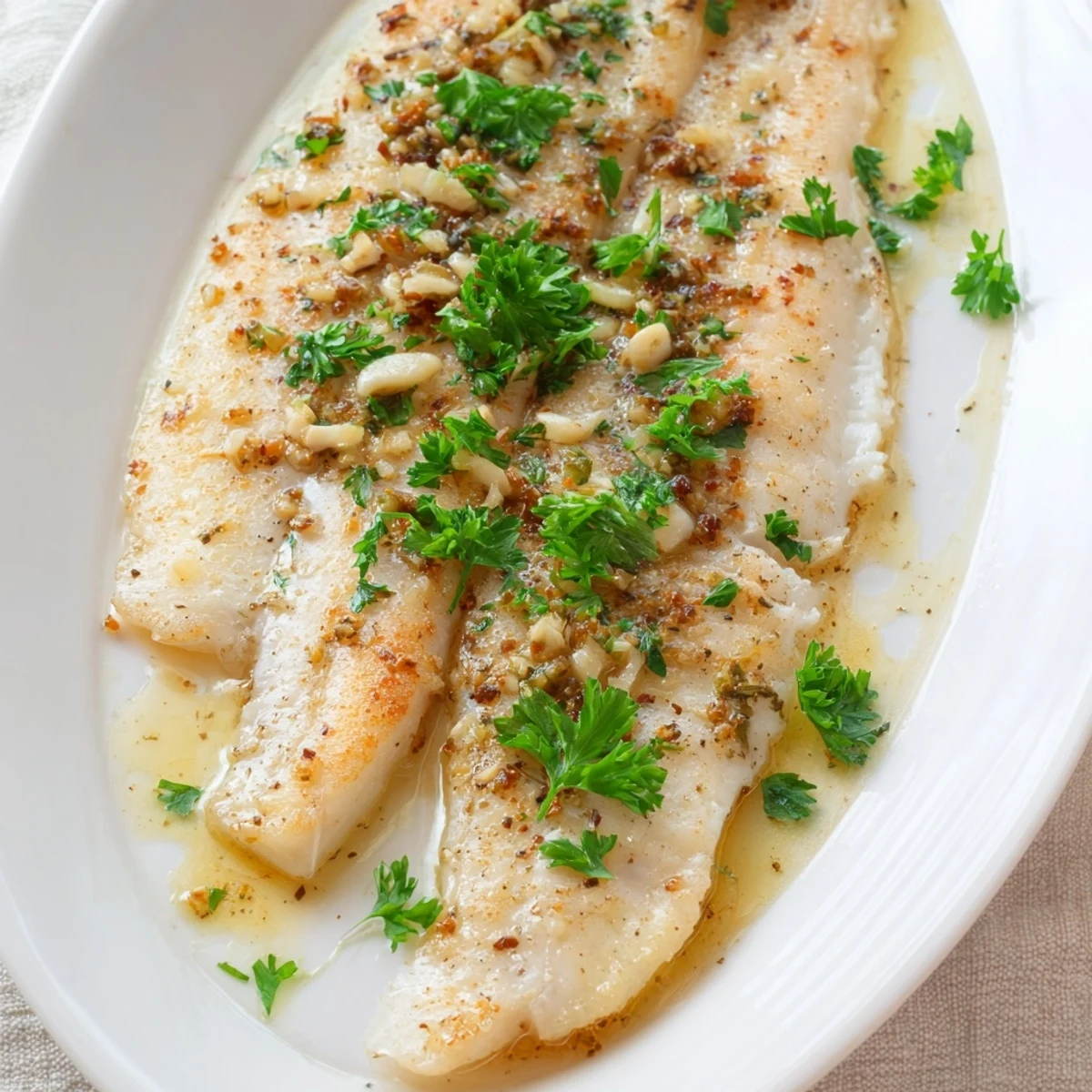 Perfectly cooked lemon garlic fish recipe featuring tender flaky fillets with zesty citrus infusion and herb topping