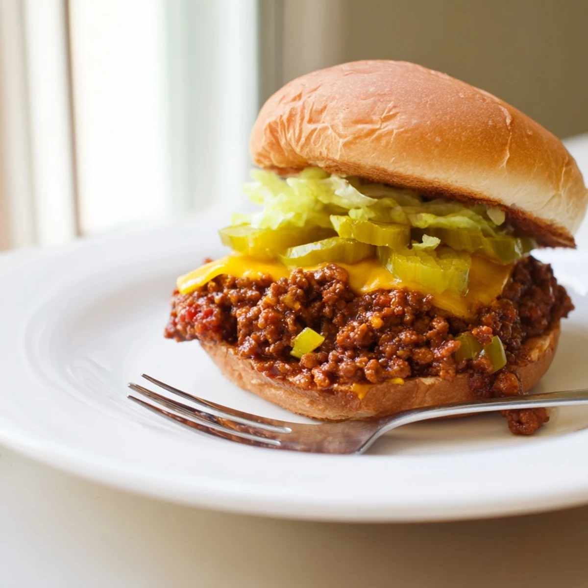Smash Burger Sloppy Joes with melted cheese dripping over a toasted golden bun
