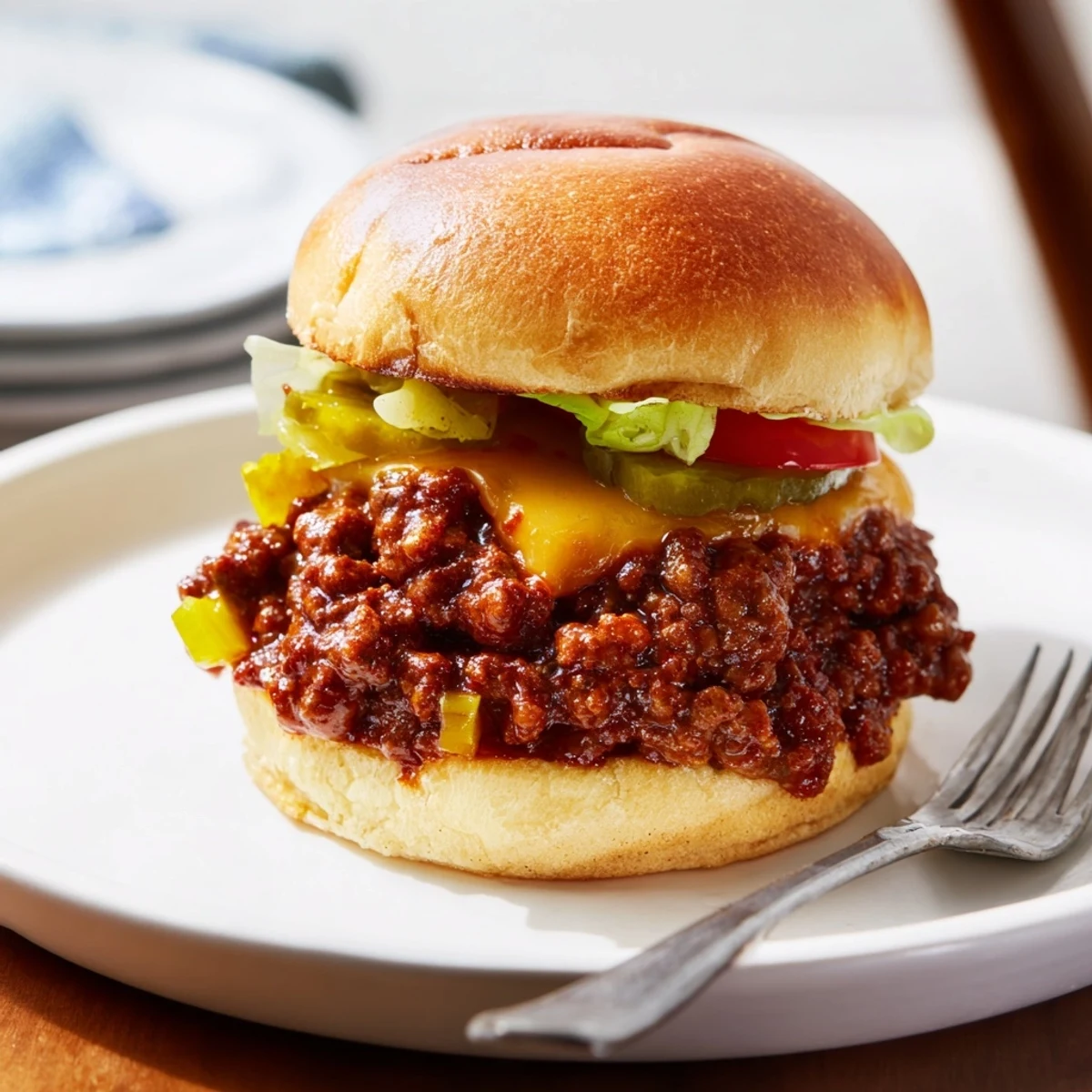 Smash Burger Sloppy Joes served open-faced with gooey cheese and buttery hamburger buns