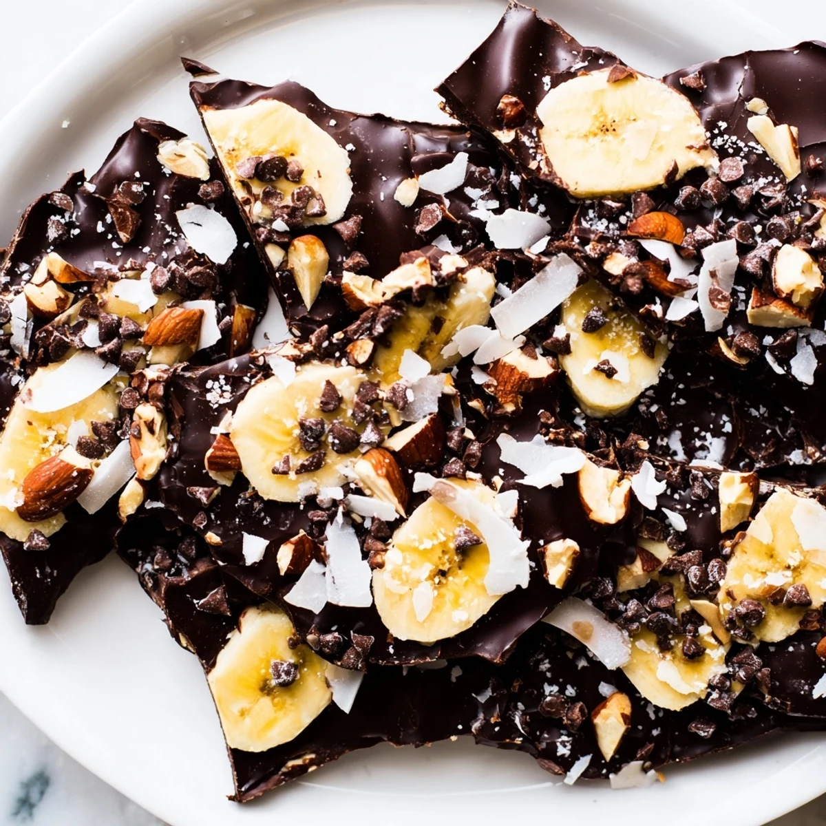 Creamy melted chocolate drapes over sweet banana slices in this irresistible frozen bark
