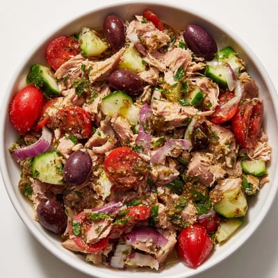 Tender tuna tossed with crisp cucumbers, Kalamata olives, and roasted red peppers.